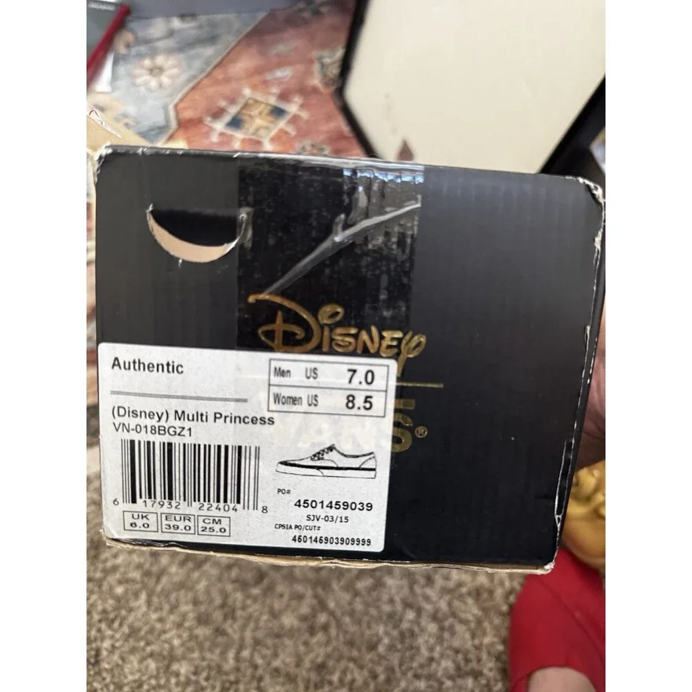 EUC W/BOX Disney Vans W8.5 M7 Princess Authentic All Over Print Sneakers Shoes